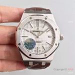 Swiss Copy Audemars Piguet JF Factory Watch Silver Face Brown Leather Band